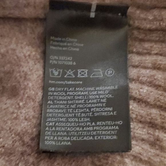 H&M WASHABLE WOOL TURTLENECK SWEATER HEATHERED BROWN RIBBED TRIM SZ M - Picture 7 of 10